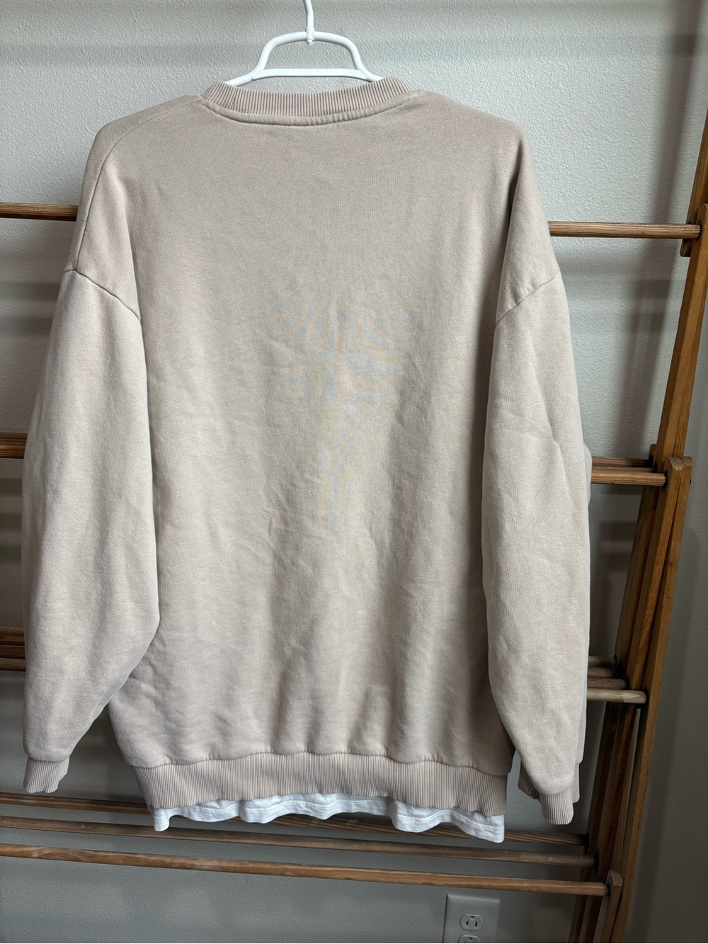 ASOS DESIGN Oversized Layered Sweatshirt with Built-in Shirt - Beige - Large - Picture 2 of 8